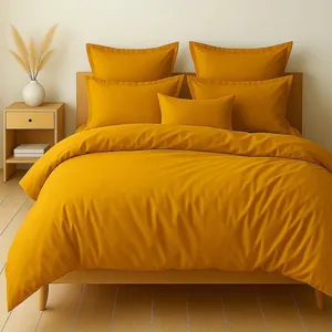 Parure Housse De Couette 3pcs 240x220cm 100% Coton 57fils Jaune Safran pas cher