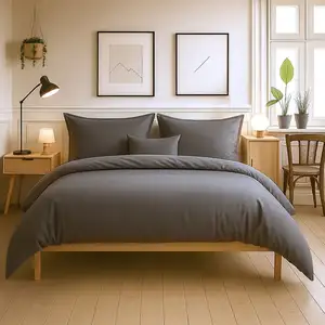 Parure housse de couette 3pcs 240x220cm 100% coton 57fils gris foncé pas cher