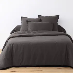 Parure Housse De Couette 3pcs 260x240cm 100% Coton 57fils Gris FoncÉ pas cher