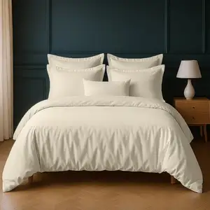Parure Housse De Couette 3pcs 240x220cm 100% Coton 57fils Ivoire pas cher