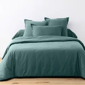 Parure Housse De Couette 3pcs 260x240cm 100% Coton 57fils Bleu Canard pas cher