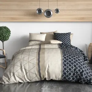 HOUSSE DE RÊVE Parure de lit - Atelier du Coton - Nairobi - 100% Coton 57 fils - Bleu pas cher