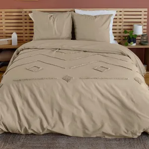 Parure De Couette 3pcs 260x240cm Finitions Tuftées En Coton Lave 52fils/cm2 - Akoe pas cher
