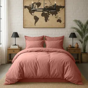Housse de couette - BATON ROUGE - 240x220 cm - 100% percale de coton - Rose poudré - Lavable à 40°Vendu parcdiscount
