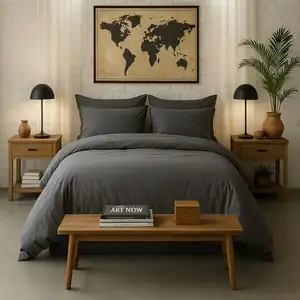 Housse de couette 260x240 100% percale de coton lavé 80fils/cm² - finition bouteille 40cm - gris magnet/gris anthracite pas cher