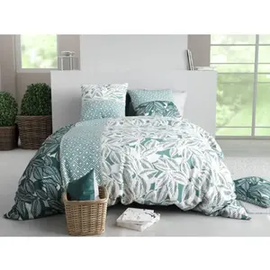 Parure housse de couette 3 pcs 260x240cm 100% coton 57fils foliage pas cher