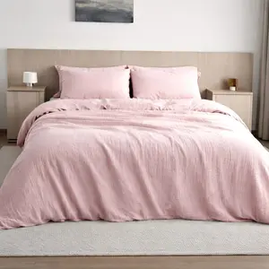 Housse de couette 240x220cm 100% gaze de coton lavé rose lotus pas cher