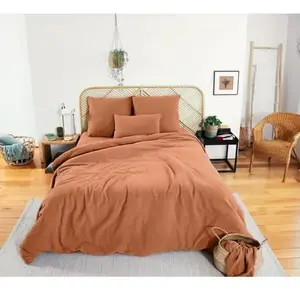Parure housse de couette 3pcs-240x220 100% gaze de coton et 57 fils caramel