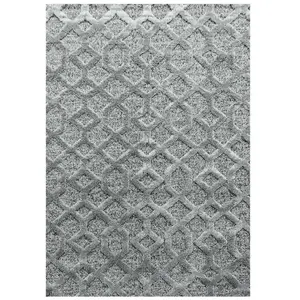 Tapis de Chambre - Berbere Boho YASI - Gris - 140x200cm - Poils Longs en Relief Doux pas cher