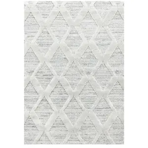 Tapis de Salon 200x290cm Berbere Boho ESMIYA Poils Longs en Relief Doux Blanc Ivoire Beige pas cher