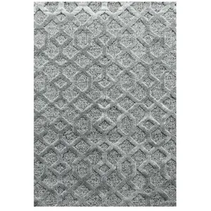 Grand Tapis de Salon 240x340cm Berbere Boho YASI Poils Longs en Relief Doux Gris pas cher