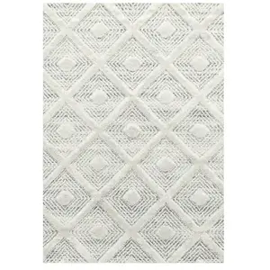 Petit tapis de chambre 60x110cm Berbere Boho MELIA Poils Longs en Relief Doux Blanc Ivoire Gris pas cher