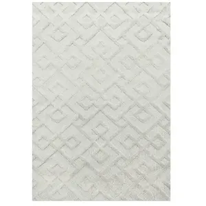 Petit tapis de chambre 80x150cm Berbere Boho MUDA Poils Longs en Relief Doux Blanc Ivoire Beige pas cher