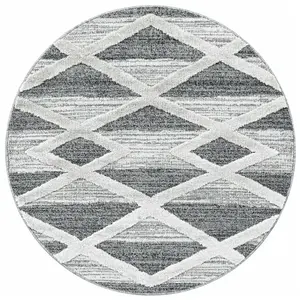 Tapis rond 120x120cm Berbere Boho TIZAS Poils Longs en Relief Doux Blanc Gris pas cher
