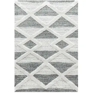 Tapis de Salon 200x290cm Berbere Boho TIZAS Poils Longs en Relief Doux Blanc Gris pas cher