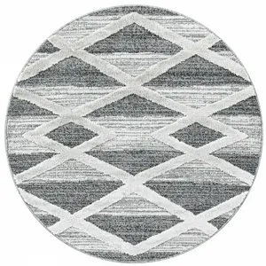 Tapis rond - TIZAS - Berbere Boho - Poils Longs en Relief - Blanc Gris pas cher