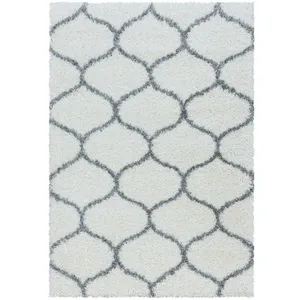 Salsa SALMA - Tapis à poils longs et motifs Alhambra - Blanc et Gris 240 x 340 cm pas cher
