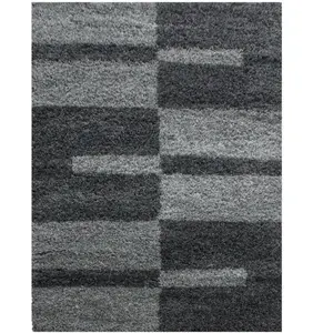ROMA - Tapis Shaggy à motifs Traits - Gris et anthracite 280 x 370 cm