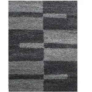 Tapis Shaggy ROMA - Gris et anthracite - Motifs Traits - 200x290cm pas cher