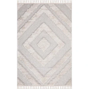 Tapis Boho Chic à franges tressées CrèmeGrisBleu 80x150cm pas cher