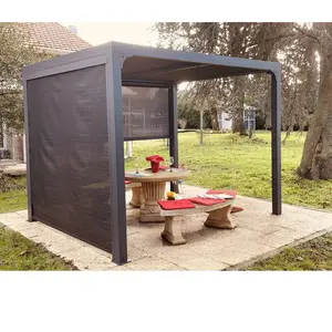 HABRITA - Pergola bioclimatique ALUMINIUM avec rideau manuel - Surface... pas cher