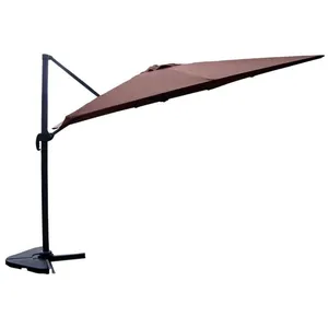 BUNDLE - Ensemble parasol CESARE marron 3x4m et 4 dalles à lester pas cher