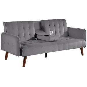 Concept-Usine Canapé 3 Places Convertible En Velours Avec Tablette Cen...