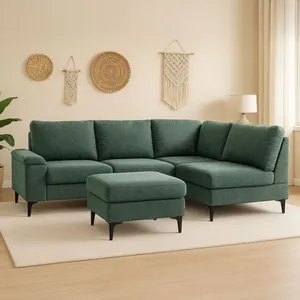 Concept-Usine Canapé D'angle 4/5 Places En Tissu Chenille Vert Avec Pouf Colchester pas cher