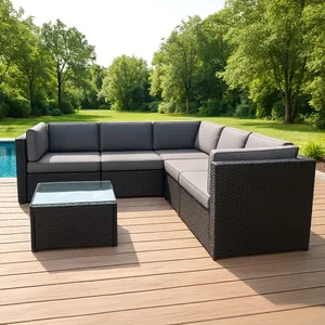 Comparateur de prix : Salon De Jardin 5 Places En Résine Tressée Avec Table Noir Et Gris
