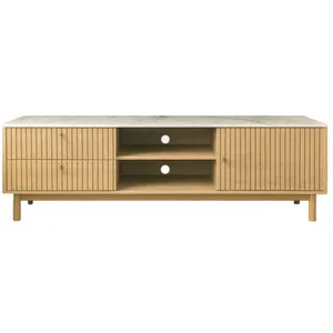 Comparateur de prix : Concept-Usine Meuble TV aspect bois rainuré et marbre avec tiroirs et ...