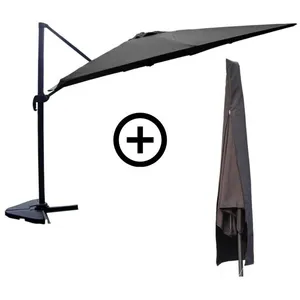 Comparateur de prix : Bundle Parasol 3x4m Déporté Rotatif Gris + Housse