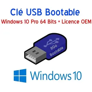 Lenovo Clé USB 8Go Bootable Windows 10 Pro 64 Bits + Licence OEM activation pas cher