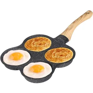 Poêle à Pancakes, Poêle à Crêpes 4 trous Poêle antiadhésive Poêle à Om...