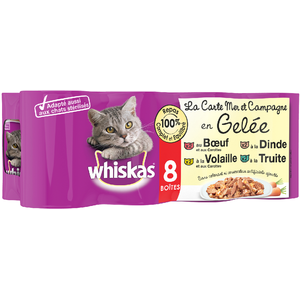WHISKAS Boîtes en gelée 4 variétés pour chat 8x390g pas cher