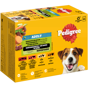 12 x 100 g Pedigree sachets fraîcheur Multipack sélection mixte en sauce (4 variétés) Nourriture humide pour chien pas cher