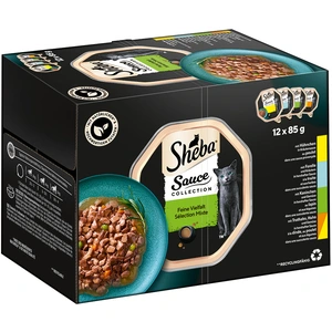 Lot mixte de barquettes Sheba 12 x 85 g pour chat - Sauce Collection (lapin, truite, poulet, dinde) pas cher