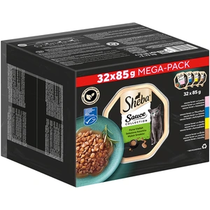 Lot mixte Sheba 32 x 85 g pour chat - Sauce Lover (saumon, thon, poule... pas cher