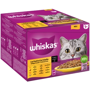 ‎Whiskas Whiskas Adult 1+ 48 x 85 g pour chat - Sélection de volaille en sauce pas cher