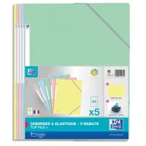 Set de 5 chemises à élastique Oxford A4 Pastel pas cher