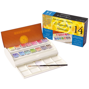 Boîte voyage métal aquarelle - 14 demi-godets extra-fine - Voyage pas cher