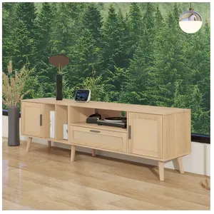 MODFU Meuble TV chêne 180x40x54 cm avec 2 portes et 1 tiroir, meuble T... pas cher