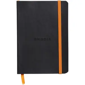 RHODIA 117302C - Carnet Souple Noir - A6 10,5 x 14,8 cm - Ligné - 144 pages - Papier Clairefontaine Ivoire 90 g/m² - Marque-Page, Fermeture Élastique - Couverture Simili Cuir - Collection Rhodiarama pas cher