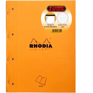 Lot de 3 blocs agrafés perforées de cours Rhodia N°20 SY Orange pas cher