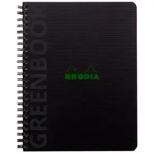 Cahier A5 petits carreaux 5/5 avec cadre en-tête Clairefontaine Rhodiactive Greenbook recyclé et recyclabe avec 160 pages microperforées détachables Noir pas cher