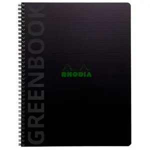 Cahier A4 Clairefontaine Rhodiactive Greenbook recyclé et recyclable avec 160 pages perforées lignées et avec marge et cadre en-tête 22,5 x 29,7 cm Noir pas cher