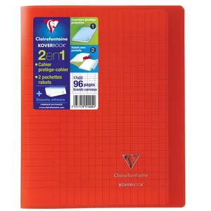 Cahier de 96 pages A5 Seyès Clairefontaine Koverbook 17 x 22 cm Rouge pas cher