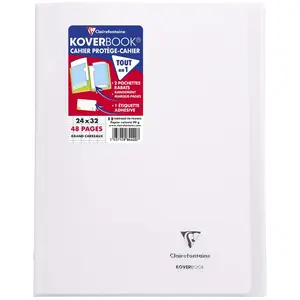 CLAIREFONTAINE Koverbook Cahier piqure 48 pages avec rabats - 240 x 320 mm - Seyes papier PEFC 90 g - Incolore pas cher