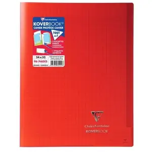 CLAIREFONTAINE Koverbook Cahier piqure 48 pages avec rabats - 240 x 320 mm - Seyes papier PEFC 90 g - Rouge pas cher