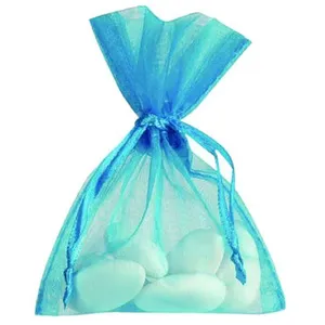 SANTEX Sac de 10 sachets Organza pour dragées Turquoise pas cher