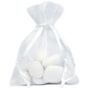 Sachet - Organdi - Blanc - Grand format - Lot de 6 pièces - Idéal pour les cadeaux pas cher
